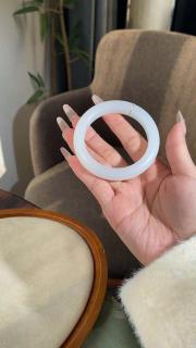 梵制和田玉手镯正圈晴水高冰青白玉羊脂白玉镯宽版天然少女玉镯子 羊